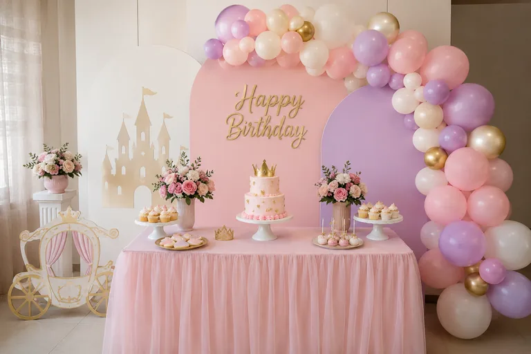 Celebración elegante en tonos rosa, malva y dorado